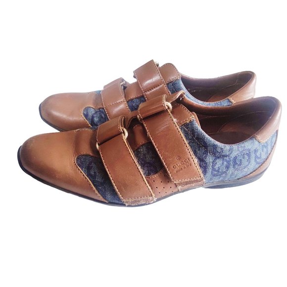 Gucci Shoes - Gucci Shoes Leather Velcro Blue Denim Logo